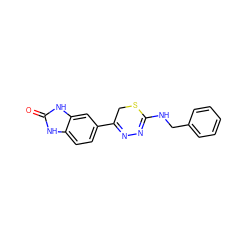 O=c1[nH]c2ccc(C3=NN=C(NCc4ccccc4)SC3)cc2[nH]1 ZINC000011117465