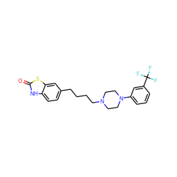 O=c1[nH]c2ccc(CCCCN3CCN(c4cccc(C(F)(F)F)c4)CC3)cc2s1 ZINC000013779686