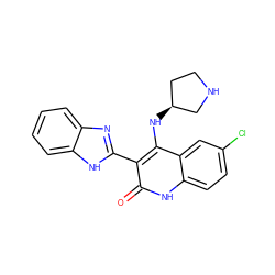 O=c1[nH]c2ccc(Cl)cc2c(N[C@H]2CCNC2)c1-c1nc2ccccc2[nH]1 ZINC000034803994