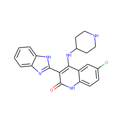 O=c1[nH]c2ccc(Cl)cc2c(NC2CCNCC2)c1-c1nc2ccccc2[nH]1 ZINC000034803972