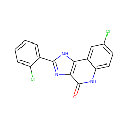 O=c1[nH]c2ccc(Cl)cc2c2[nH]c(-c3ccccc3Cl)nc12 ZINC000096270728