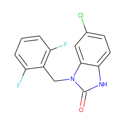 O=c1[nH]c2ccc(Cl)cc2n1Cc1c(F)cccc1F ZINC000014947169