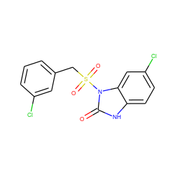 O=c1[nH]c2ccc(Cl)cc2n1S(=O)(=O)Cc1cccc(Cl)c1 ZINC001772619796