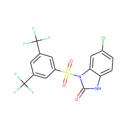 O=c1[nH]c2ccc(Cl)cc2n1S(=O)(=O)c1cc(C(F)(F)F)cc(C(F)(F)F)c1 ZINC000045369173