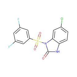 O=c1[nH]c2ccc(Cl)cc2n1S(=O)(=O)c1cc(F)cc(F)c1 ZINC000040404022