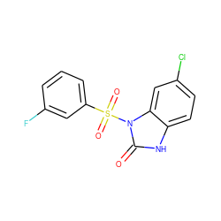 O=c1[nH]c2ccc(Cl)cc2n1S(=O)(=O)c1cccc(F)c1 ZINC000042920812