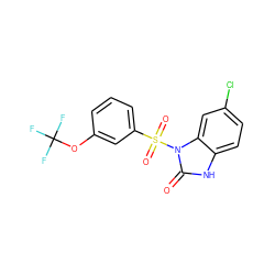 O=c1[nH]c2ccc(Cl)cc2n1S(=O)(=O)c1cccc(OC(F)(F)F)c1 ZINC000045373395