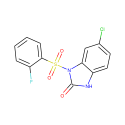 O=c1[nH]c2ccc(Cl)cc2n1S(=O)(=O)c1ccccc1F ZINC000043010132