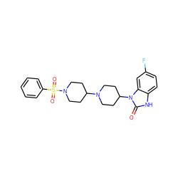 O=c1[nH]c2ccc(F)cc2n1C1CCN(C2CCN(S(=O)(=O)c3ccccc3)CC2)CC1 ZINC000045484195