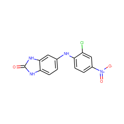 O=c1[nH]c2ccc(Nc3ccc([N+](=O)[O-])cc3Cl)cc2[nH]1 ZINC000020666675