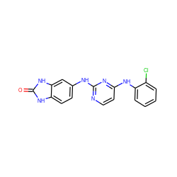 O=c1[nH]c2ccc(Nc3nccc(Nc4ccccc4Cl)n3)cc2[nH]1 ZINC000089469989