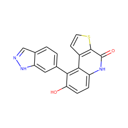 O=c1[nH]c2ccc(O)c(-c3ccc4cn[nH]c4c3)c2c2ccsc12 ZINC000165951635