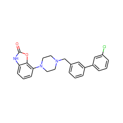 O=c1[nH]c2cccc(N3CCN(Cc4cccc(-c5cccc(Cl)c5)c4)CC3)c2o1 ZINC000095544023