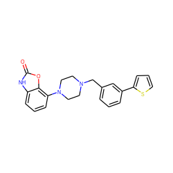 O=c1[nH]c2cccc(N3CCN(Cc4cccc(-c5cccs5)c4)CC3)c2o1 ZINC000026401277