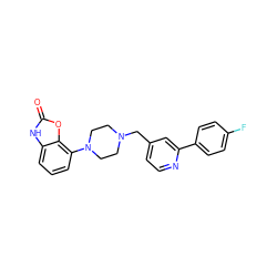 O=c1[nH]c2cccc(N3CCN(Cc4ccnc(-c5ccc(F)cc5)c4)CC3)c2o1 ZINC000052594809