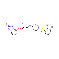 O=c1[nH]c2cccc(OC[C@@H](O)CNC3CCN(S(=O)(=O)c4cccc5nsnc45)CC3)c2[nH]1 ZINC000013534454