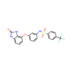O=c1[nH]c2cccc(Oc3cccc(NS(=O)(=O)c4ccc(C(F)(F)F)cc4)c3)c2[nH]1 ZINC000045365984