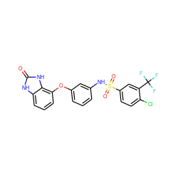 O=c1[nH]c2cccc(Oc3cccc(NS(=O)(=O)c4ccc(Cl)c(C(F)(F)F)c4)c3)c2[nH]1 ZINC000045365457