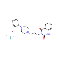 O=c1[nH]c2ccccc2c(=O)n1CCCN1CCN(c2ccccc2OCC(F)(F)F)CC1 ZINC000013490009