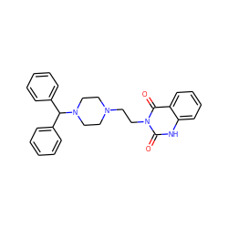 O=c1[nH]c2ccccc2c(=O)n1CCN1CCN(C(c2ccccc2)c2ccccc2)CC1 ZINC000022937550