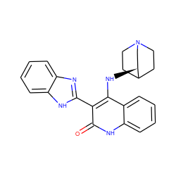 O=c1[nH]c2ccccc2c(N[C@H]2CN3CCC2CC3)c1-c1nc2ccccc2[nH]1 ZINC000034803976