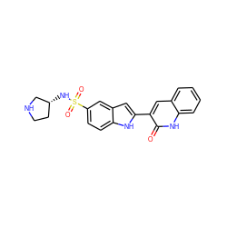 O=c1[nH]c2ccccc2cc1-c1cc2cc(S(=O)(=O)N[C@@H]3CCNC3)ccc2[nH]1 ZINC000013588781