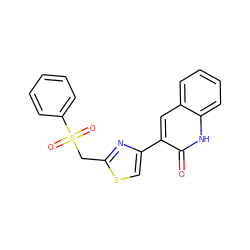 O=c1[nH]c2ccccc2cc1-c1csc(CS(=O)(=O)c2ccccc2)n1 ZINC000014974774