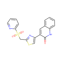 O=c1[nH]c2ccccc2cc1-c1csc(CS(=O)(=O)c2ccccn2)n1 ZINC000014974777