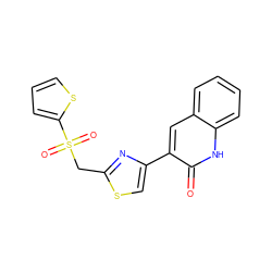 O=c1[nH]c2ccccc2cc1-c1csc(CS(=O)(=O)c2cccs2)n1 ZINC000014974779