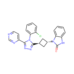 O=c1[nH]c2ccccc2n1[C@H]1C[C@H](c2nnc(-c3ccncn3)n2-c2ccccc2Cl)C1 ZINC001772622264