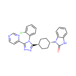 O=c1[nH]c2ccccc2n1[C@H]1CC[C@H](c2nnc(-c3ccncn3)n2-c2ccccc2Cl)CC1 ZINC001772627962