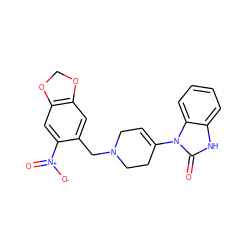 O=c1[nH]c2ccccc2n1C1=CCN(Cc2cc3c(cc2[N+](=O)[O-])OCO3)CC1 ZINC000013864300