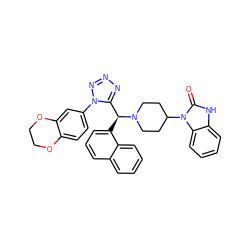 O=c1[nH]c2ccccc2n1C1CCN([C@@H](c2cccc3ccccc23)c2nnnn2-c2ccc3c(c2)OCCO3)CC1 ZINC000072135754