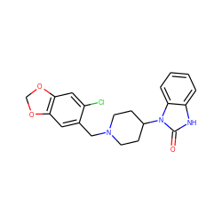 O=c1[nH]c2ccccc2n1C1CCN(Cc2cc3c(cc2Cl)OCO3)CC1 ZINC000013864297