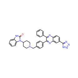 O=c1[nH]c2ccccc2n1C1CCN(Cc2ccc(-c3nc4cc(-c5nnn[nH]5)ccc4nc3-c3ccccc3)cc2)CC1 ZINC000014957947