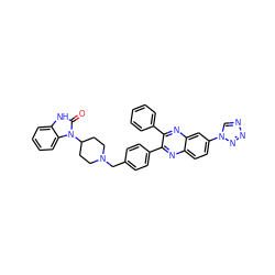 O=c1[nH]c2ccccc2n1C1CCN(Cc2ccc(-c3nc4ccc(-n5cnnn5)cc4nc3-c3ccccc3)cc2)CC1 ZINC000049709921
