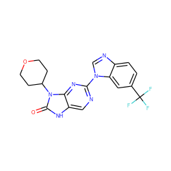 O=c1[nH]c2cnc(-n3cnc4ccc(C(F)(F)F)cc43)nc2n1C1CCOCC1 ZINC000049112075