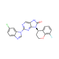 O=c1[nH]c2cnc(-n3cnc4ccc(Cl)cc43)nc2n1[C@@H]1CCOc2c(F)cccc21 ZINC000049034051