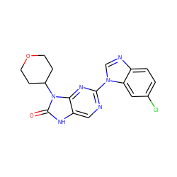 O=c1[nH]c2cnc(-n3cnc4ccc(Cl)cc43)nc2n1C1CCOCC1 ZINC000049090004