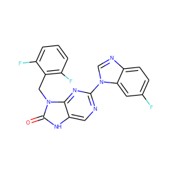 O=c1[nH]c2cnc(-n3cnc4ccc(F)cc43)nc2n1Cc1c(F)cccc1F ZINC000049033843