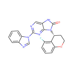 O=c1[nH]c2cnc(-n3cnc4ccccc43)nc2n1[C@@H]1CCOc2cccc(F)c21 ZINC000049032037