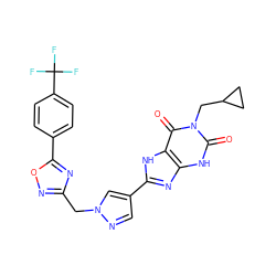 O=c1[nH]c2nc(-c3cnn(Cc4noc(-c5ccc(C(F)(F)F)cc5)n4)c3)[nH]c2c(=O)n1CC1CC1 ZINC000029037347