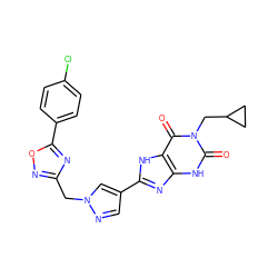 O=c1[nH]c2nc(-c3cnn(Cc4noc(-c5ccc(Cl)cc5)n4)c3)[nH]c2c(=O)n1CC1CC1 ZINC000029037343