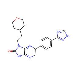 O=c1[nH]c2ncc(-c3ccc(-c4nc[nH]n4)cc3)nc2n1CCC1CCOCC1 ZINC000095604390