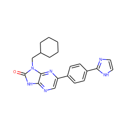 O=c1[nH]c2ncc(-c3ccc(-c4ncc[nH]4)cc3)nc2n1CC1CCCCC1 ZINC000073198466