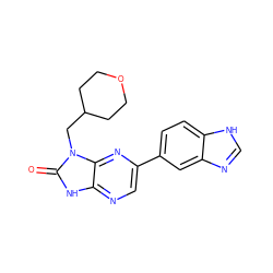 O=c1[nH]c2ncc(-c3ccc4[nH]cnc4c3)nc2n1CC1CCOCC1 ZINC000082152530