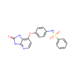 O=c1[nH]c2nccc(Oc3ccc(NS(=O)(=O)c4ccccc4)cc3)c2[nH]1 ZINC000040950605