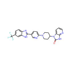 O=c1[nH]c2ncccc2n1C1CCN(c2ccc(-c3nc4ccc(C(F)(F)F)cc4[nH]3)cn2)CC1 ZINC001772653820