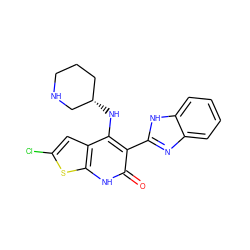 O=c1[nH]c2sc(Cl)cc2c(N[C@H]2CCCNC2)c1-c1nc2ccccc2[nH]1 ZINC000299829319