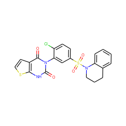 O=c1[nH]c2sccc2c(=O)n1-c1cc(S(=O)(=O)N2CCCc3ccccc32)ccc1Cl ZINC000201172901